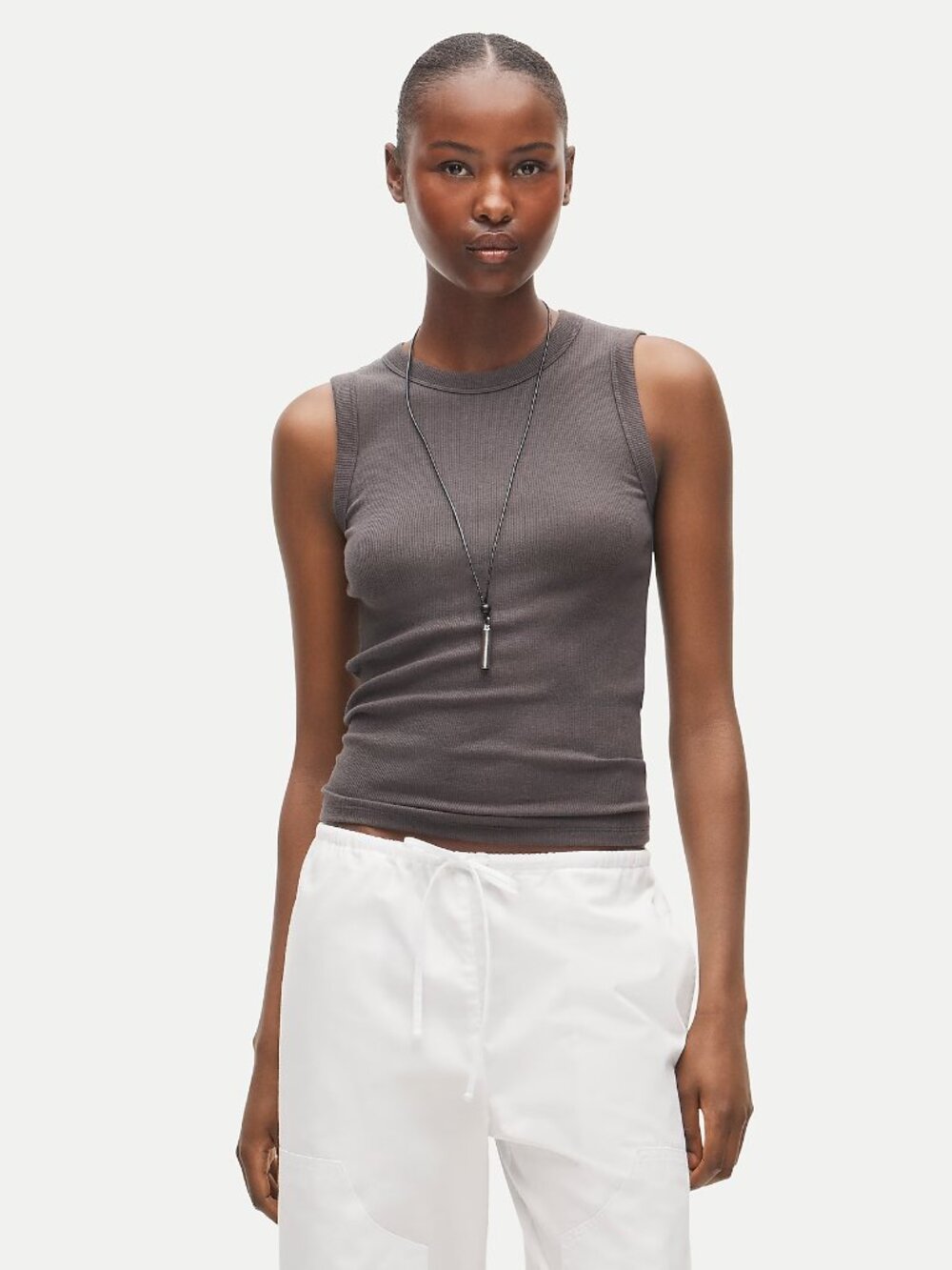 J. Crew Gray Perfect Rib High Crewneck Tank Top S NWT